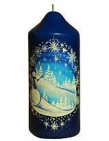 Свеча пеньковая 60х132 синяя "Снеговик"